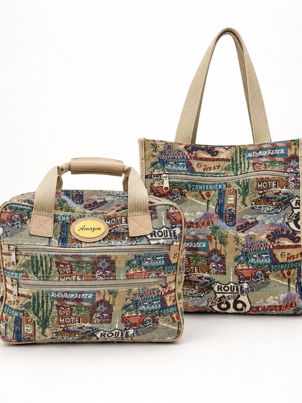 Amazon Multicolor Route 66 Tapestry Tote and Organizer Set